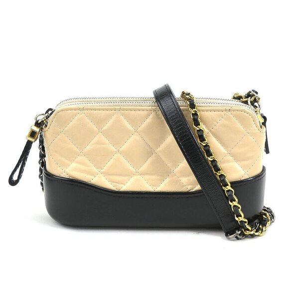 Auth CHANEL Gabrielle Chain Shoulder Bag Beige/Black/Silver/Gold Leather e58786i - Picture 1 of 10